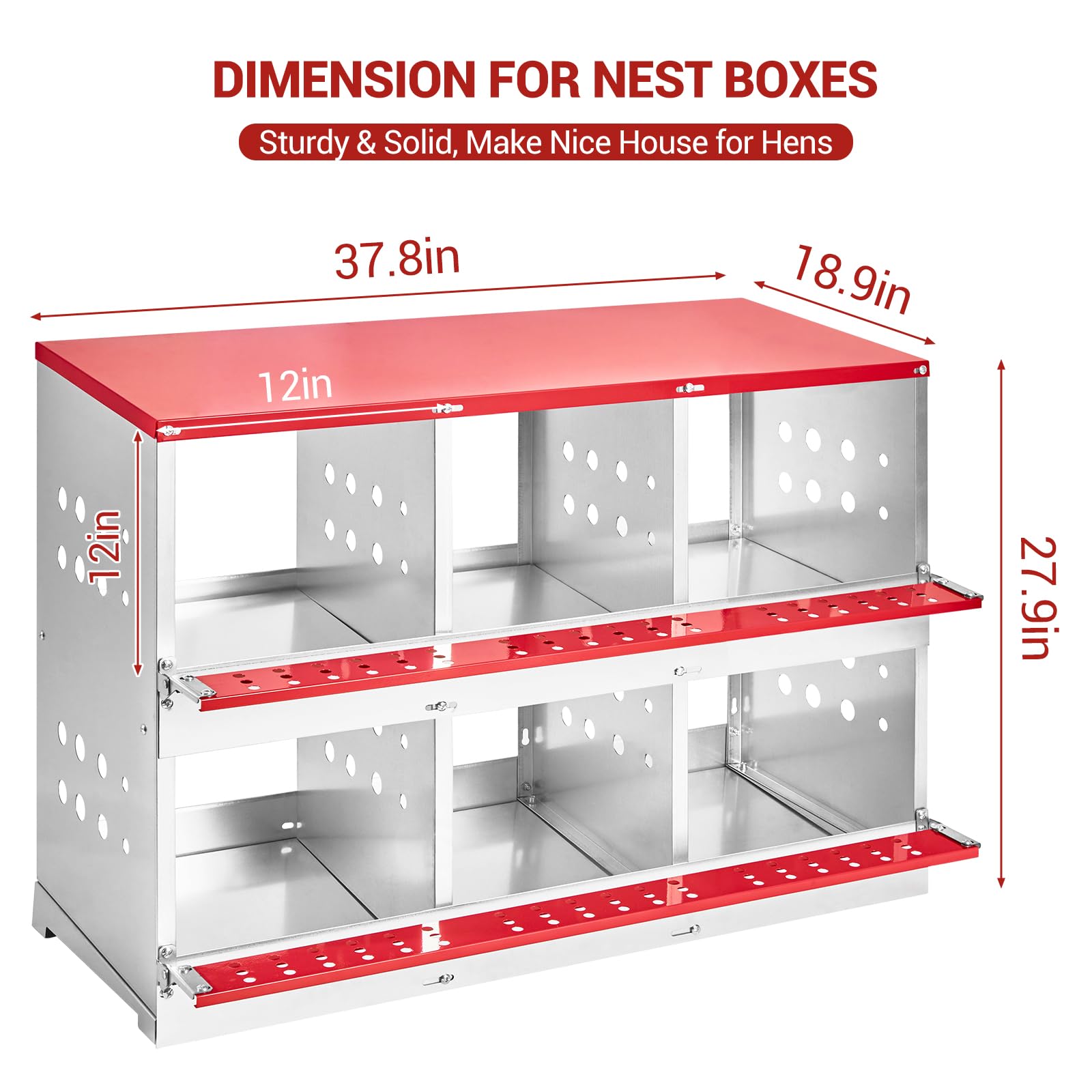 Gallinero De 6 Compartimentos, Acero Galvanizado Resistente e Inoxidable, con Orificios De Ventilación y Plataforma De Descanso, para Montaje En Pared o Suelo, Resistente a Picoteos y a La Corrosión