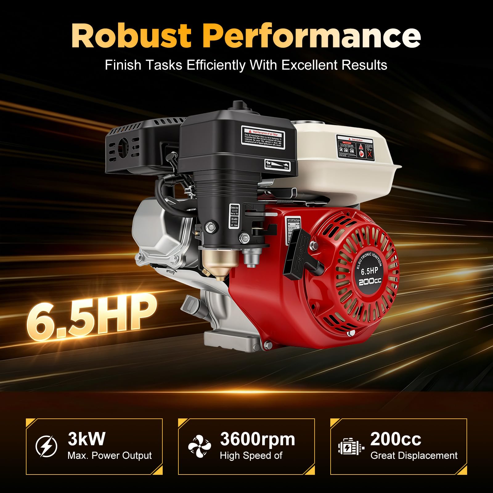 Moteur à gaz horizontal de 6,5 CV, 160 CC 4 temps OHV de rechange de qualité industrielle, moteur à gaz compatible avec Honda GX160, arbre de 20 mm de diamètre