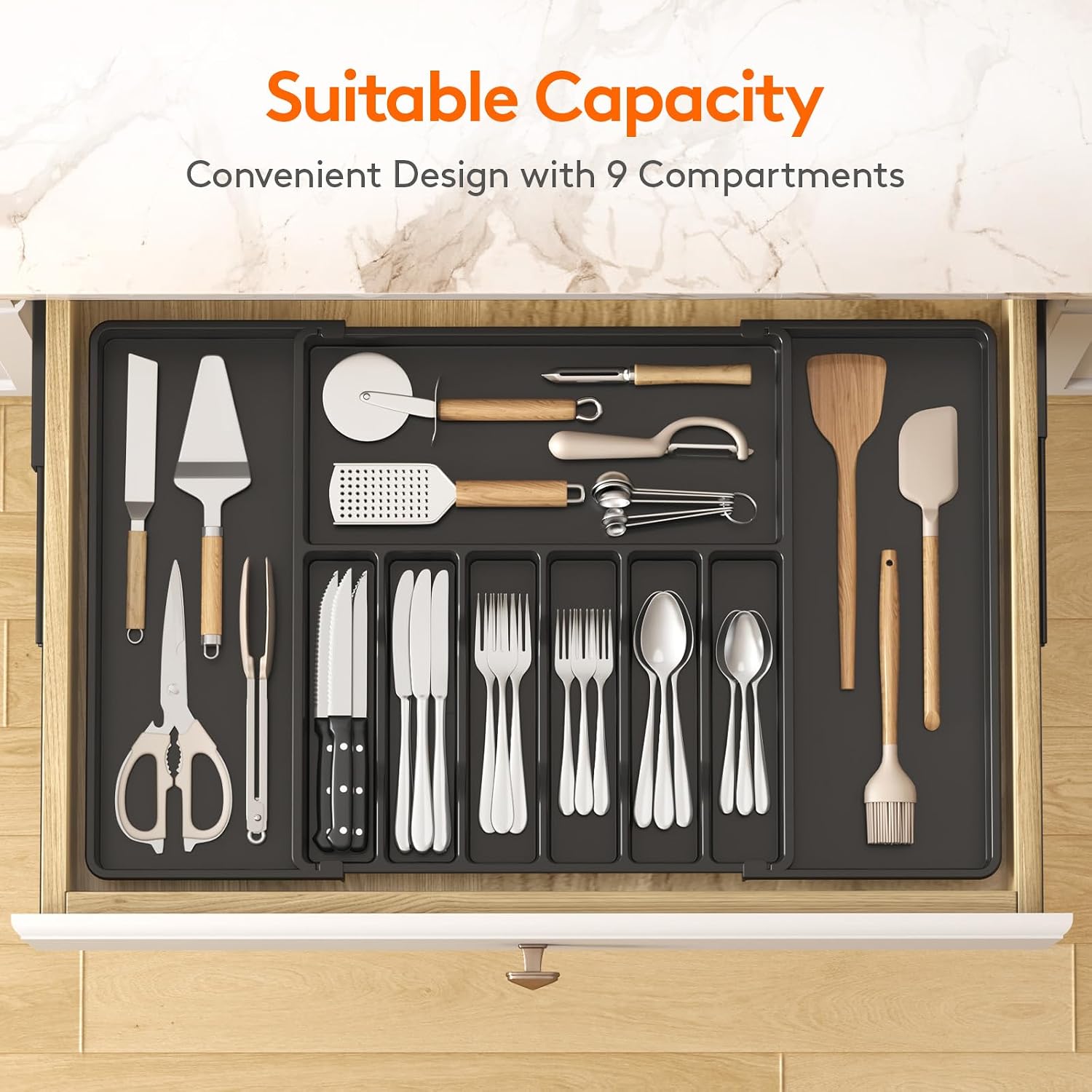 Lifewit Extra Large Silverware Drawer Organizer, Expandable Utensil Tray image 3