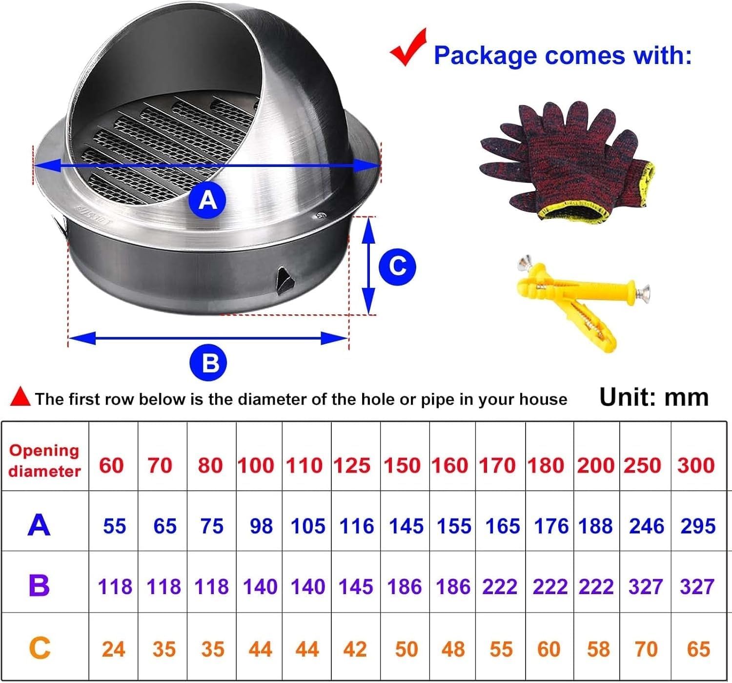 External Vent Cap for Wall Dryer 12in Round Air Vent Outlet with Screen Mesh Durable External Extractor Soffit Vents for Optimal Airflow and Ventilation,Silver-300mm/12in
