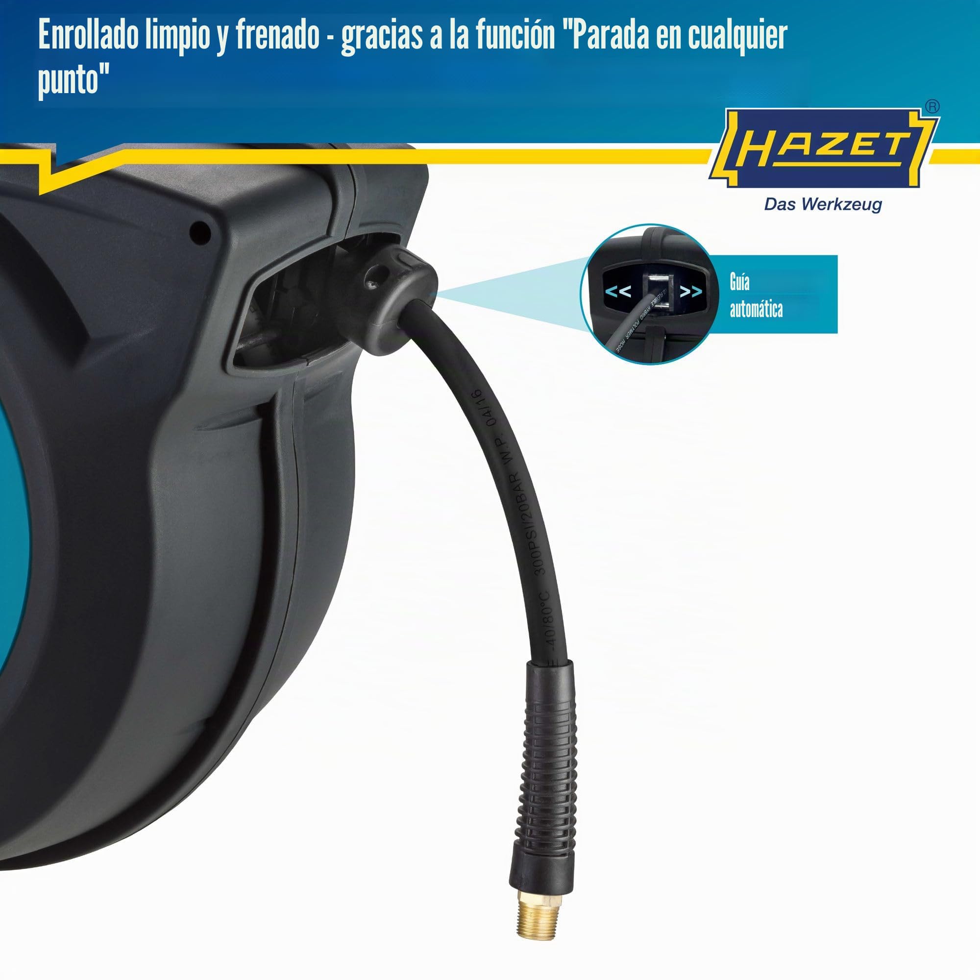 Enrollador de mangueras HAZET 9040N-10 I Longitud de la manguera: 15 m, diámetro interior de la manguera: 10 mm, presión máx.: 20 bar para aire comprimido y agua