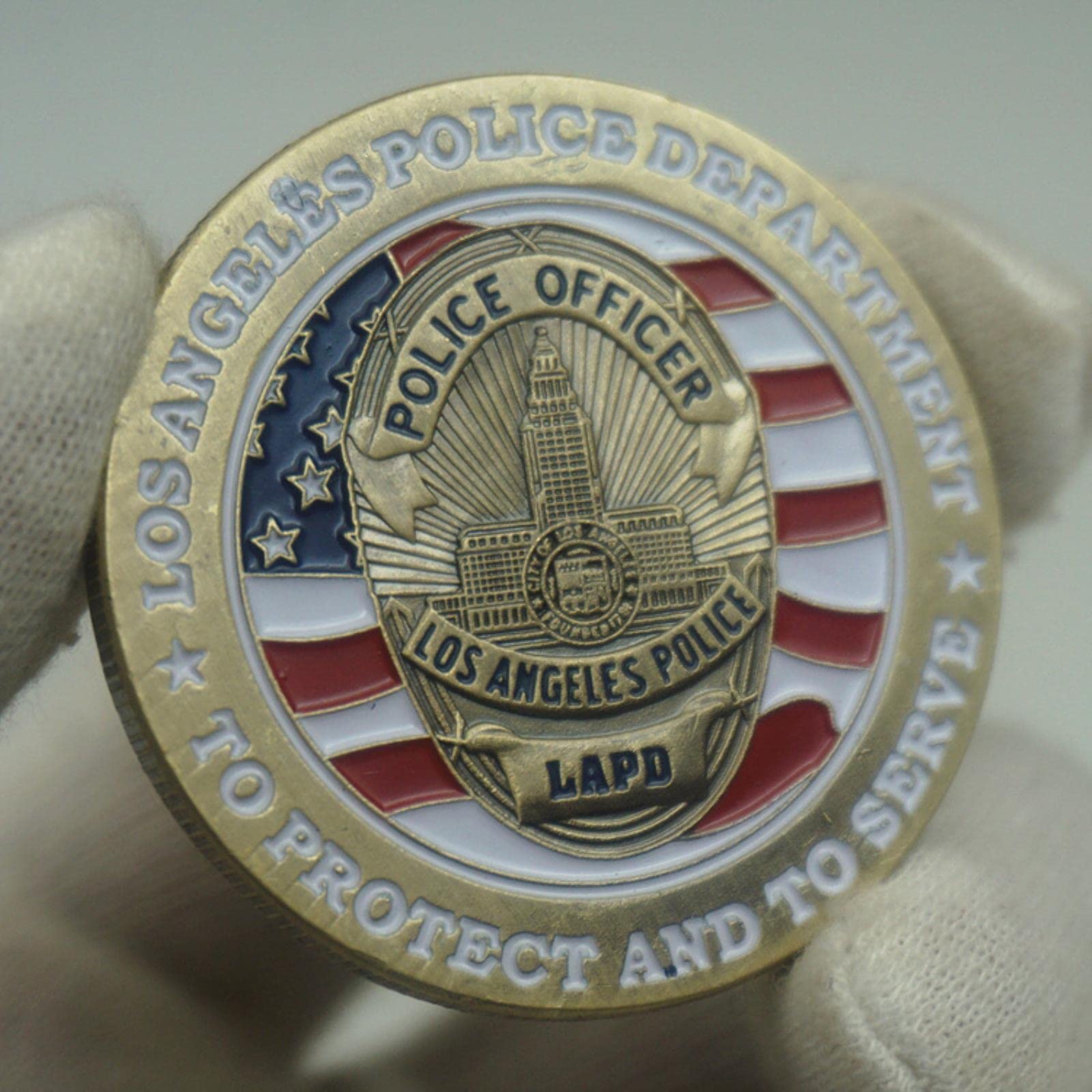 LPOK 2PCS Los Angeles Police Department Souvenir Gold Plated Coin Collectible Gift Saint Micheal Pattern Commemorative Coin Challenge Coin-default,q