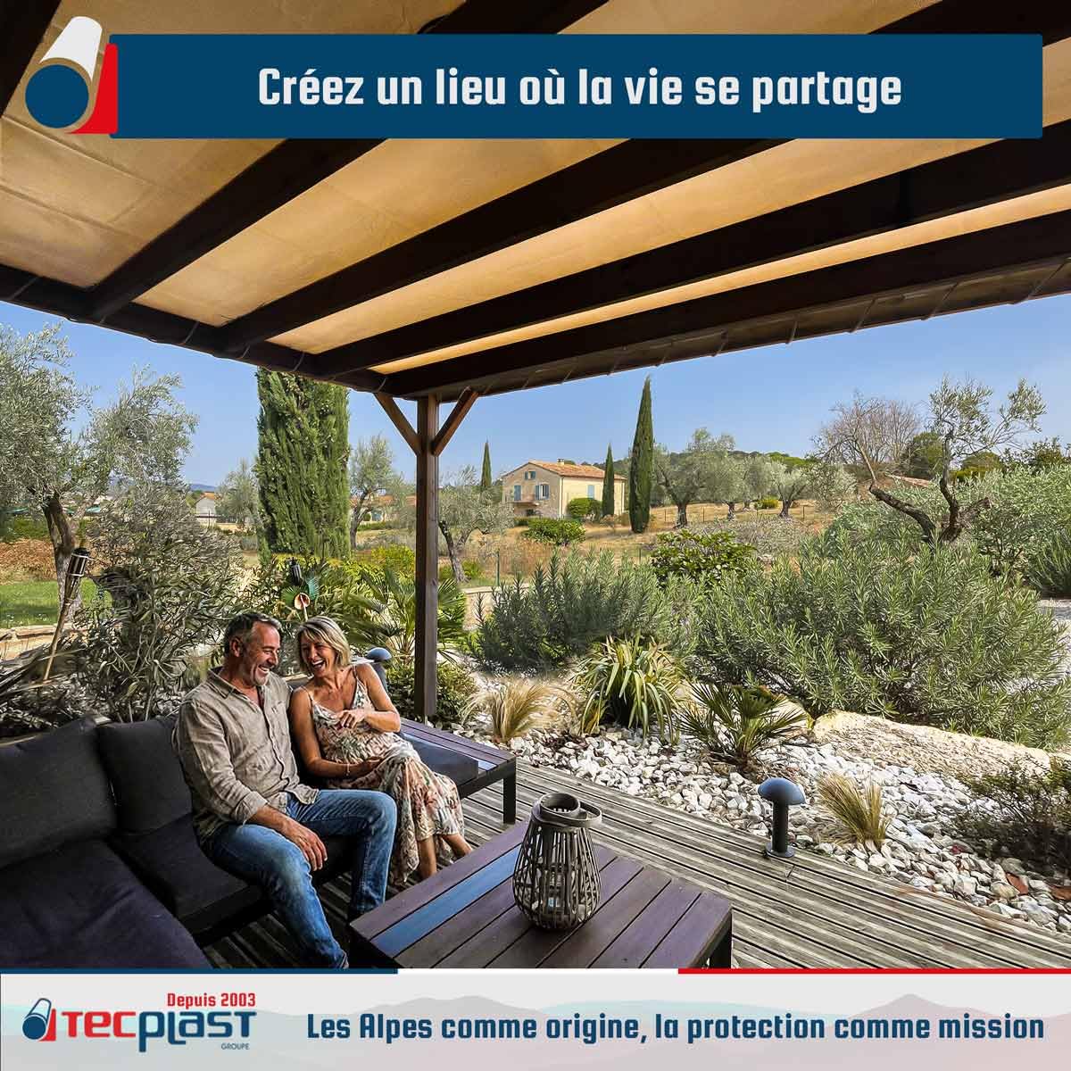 TECPLAST Toile Pergola Blanc Crème 3x5 m LP506PR - Garantie 5 Ans - Bâche Pergola ou Tonnelle étanche en PVC pour terrasse