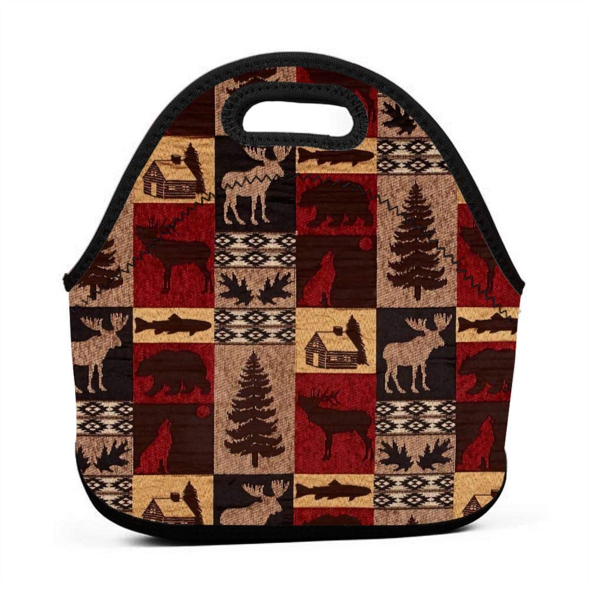 Rustic Lodge Bear Moose Decor Neoprene Lunch Bag Tote Reusable Insulated Lightweight School Picnic Work Lunch Box Container Organizer For Kids Men Women Girls Boys