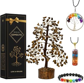 Tiger Eye Crystal Tree with Golden Wire – Handcrafted Feng Shui Gemstone Bonsai for Energy & Protection
