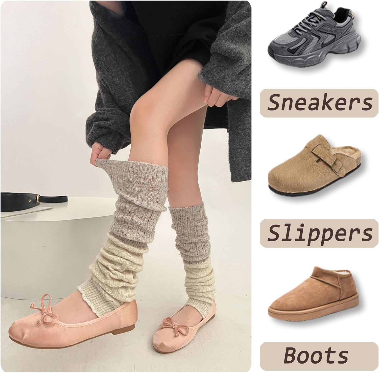 2 Pairs Women's Y2K Leg Warmers, Knitted Slouchy Leg Covers for Daily & Street Fashion