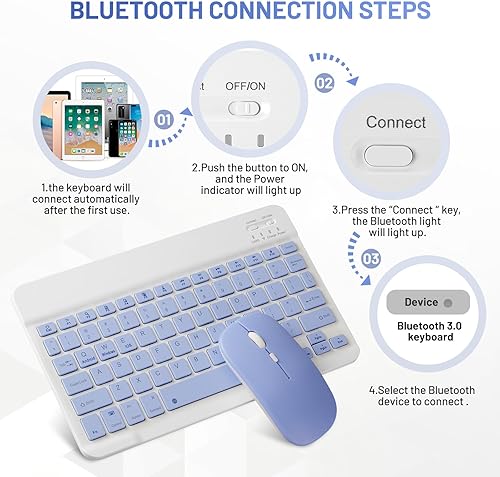 Miniatura 7 de Combo de teclado y mouse Bluetooth, teclado inalámbrico portátil recargable para Apple iPad, iPhone, iOS 13 y superior, Samsung, tableta, teléfono