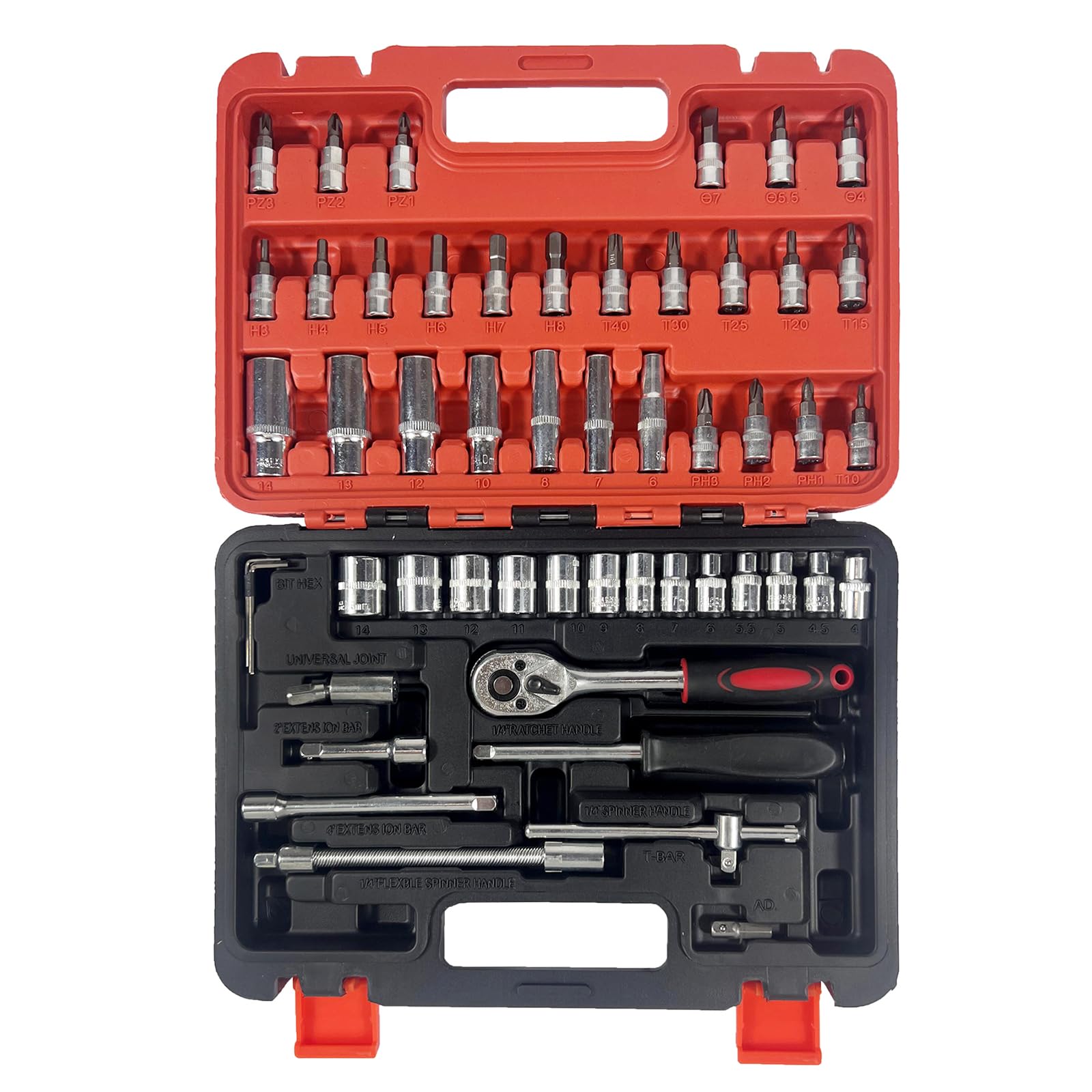 WinHolder Socket Wrench Set, 53PCS 1/4 Inch Ratcheting Wrench Set And Extension Bar Extension Sockets, Set For Automotive Repair And Home Use With Storage Case