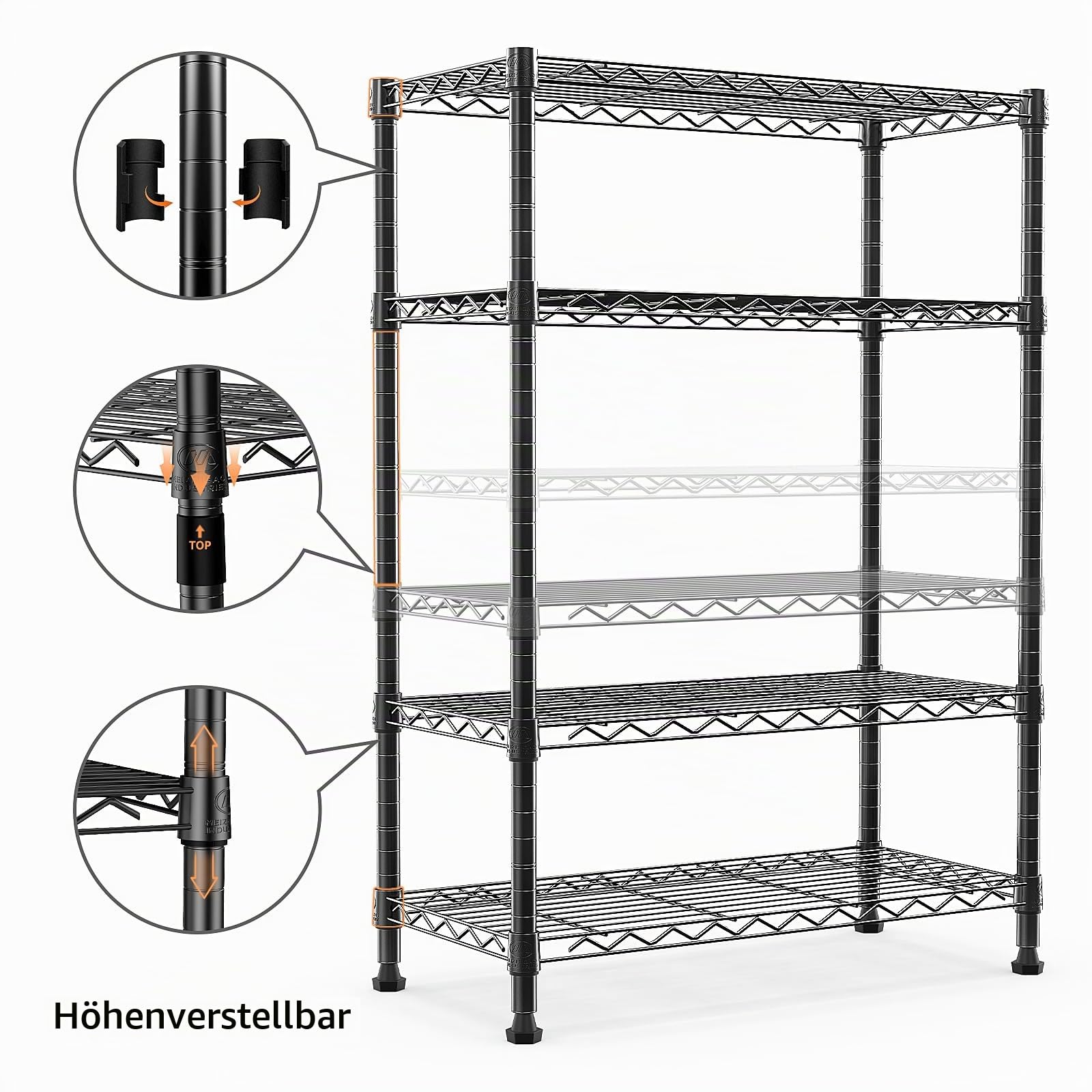 M MZG 4-stufiges Metallregal, stabiles Schwerlastregal bis 454 kg, für Garage, Keller, Werkstatt, Abstellraum und Hobbyraum geeignet, Schwarz, 35×75×120.7 cm
