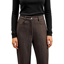 Tweed Dress Pants for Women Winter Herringbone High Waisted Casual Trousers