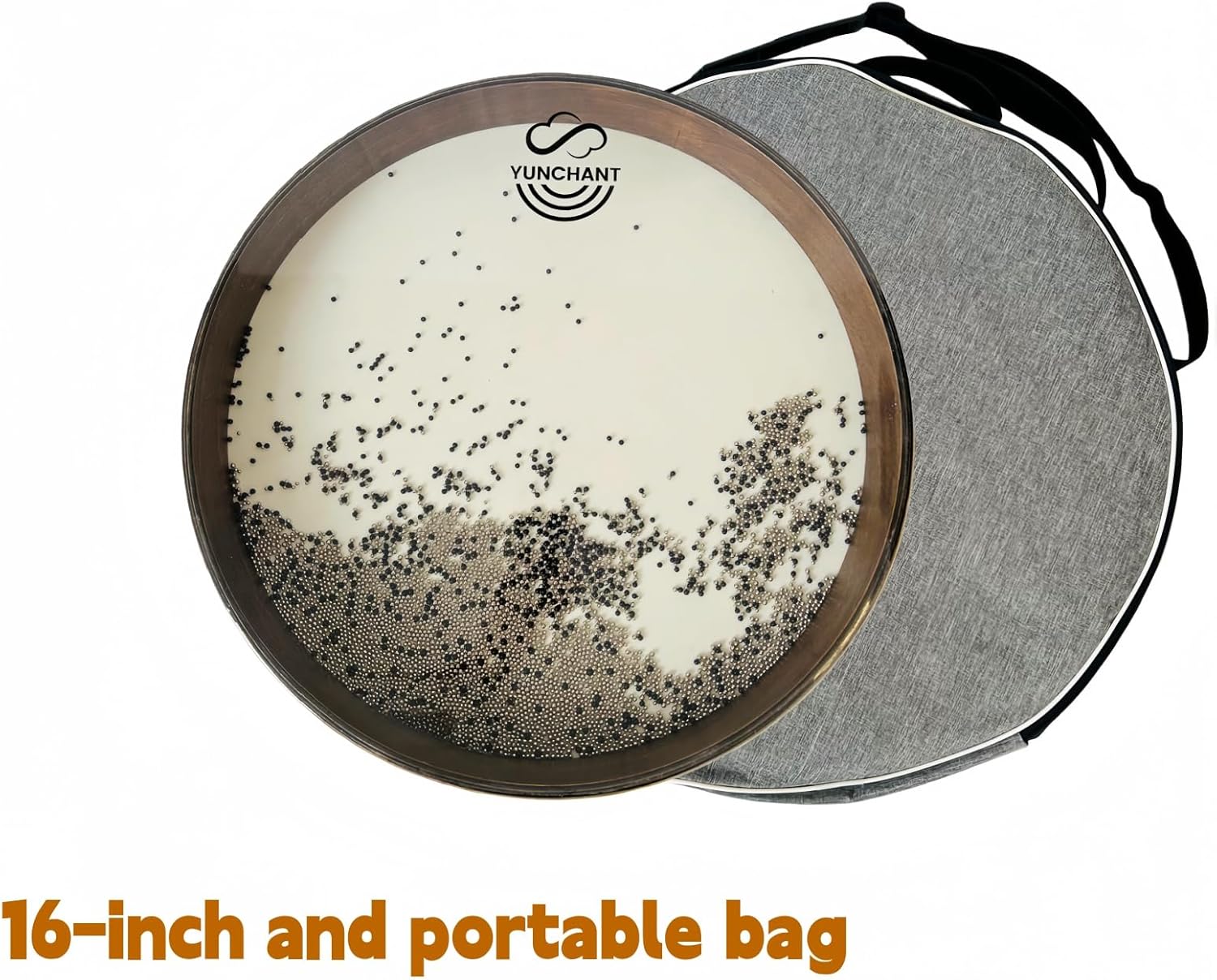 YUN CHANT 16-inch Ocean Drum Wave Drum, goatskin head with steel/plastic wave balls, sound healing instrument for yoga meditation and relaxation, includes portable storage bag