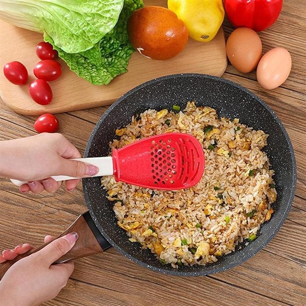 NATUKIT Multifunctional Cooking Spoon, Kitchen tools，Skimmer Scoop Colander Strainer Grater Masher, Non-toxic, Heat-resistant, for Cooking, Draining, Mashing, Grating (black red): Home & Kitchen