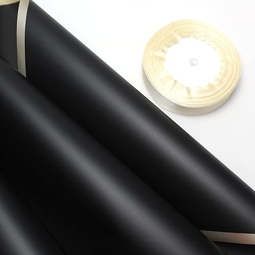 Amonk Papel de regalo de flores negras, impermeable, suministros de papel para ramo de floristería, 20 hojas, papel de regalo floral para San