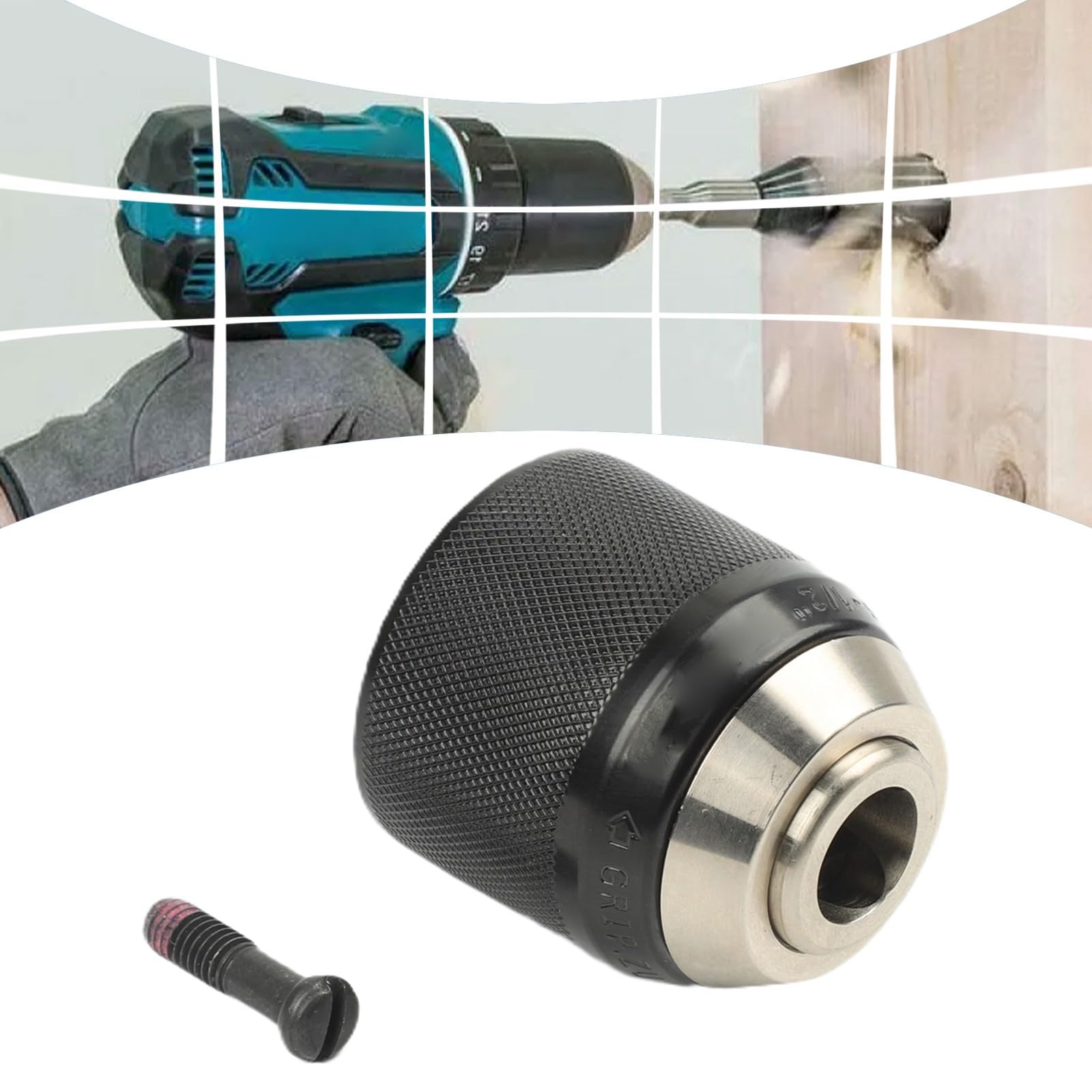 Keyless Drill Chuck, Replacement Part, 1/2-Inch, for DHP484 DDF484 DDF446 BHP452, Easy Install, Metal
