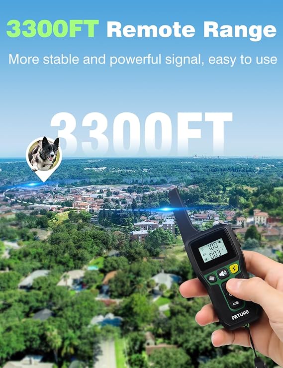 Bark Activated Shock Collar, 3300Ft Dog Bark and Training Collar Combo with Beep, Vibrate, Static & Auto Mode, IPX7 Waterproof Automatic Bark Collar for Small Medium Large Dogs (7-120lbs)