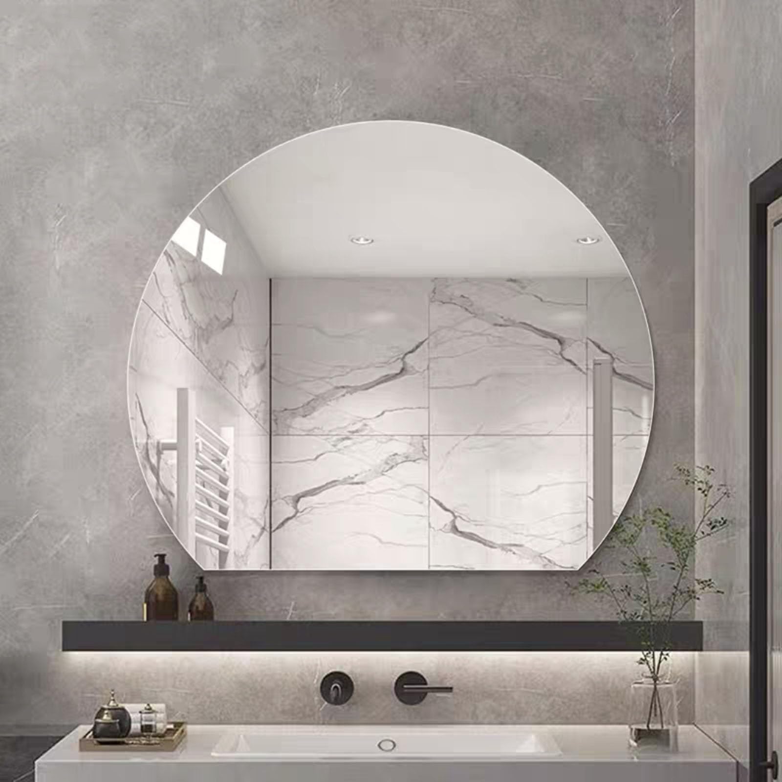 BKSXSOP Frameless Semicircle Bathroom Mirror - Decorative Makeup Mirror, Safety Explosion-Proof Glass, Available in 50cm/60cm/70cm/80cm, Perfect for Any Décor