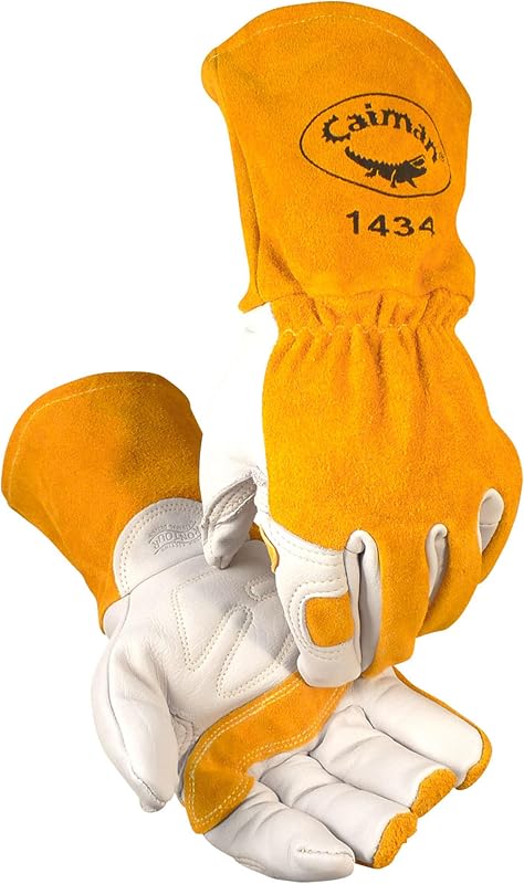 Caiman Premium Cow Grain MIG/Stick Welding Gloves, Cotton/Fleece Insulation, Kontour Design, White/Gold, Large (1434-5)