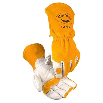 Caiman Premium Cow Grain MIG/Stick Welding Gloves, Cotton/Fleece Insulation, Kontour Design, White/Gold, X-Large 1434-6