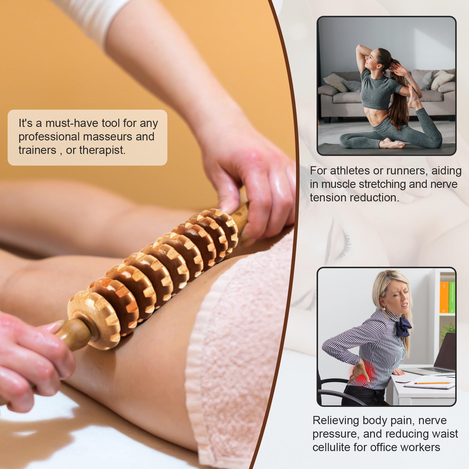 KintKita Strumenti per massaggi 3 in 1, kit per massaggi per drenaggio linfatico in legno, kit professionale per massaggio anticellulite, per scolpire il corpo, contouring, sollievo muscolare