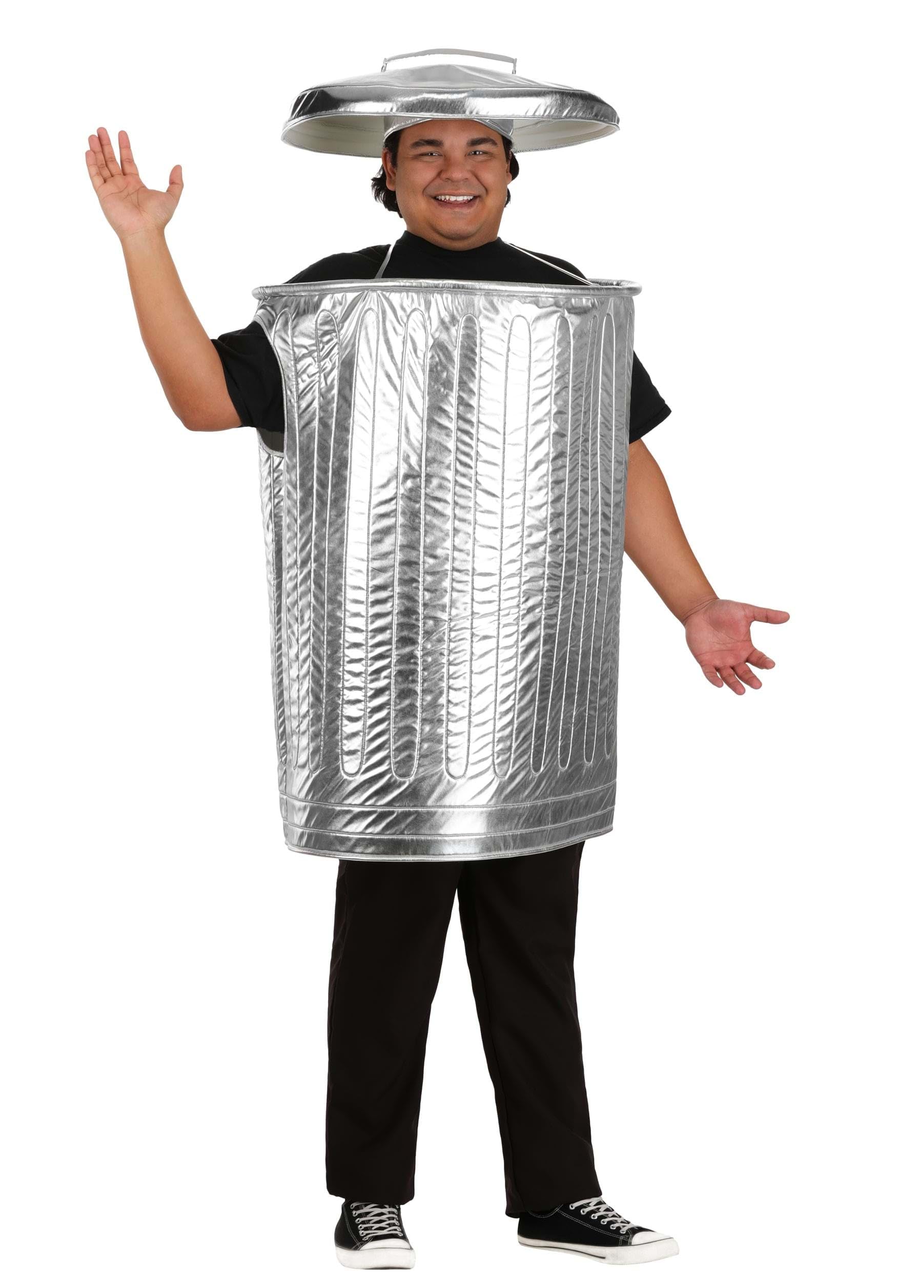 Plus Size Adult Trash Can Costume Tunic and Lid Hat | Funny Halloween Garbage Bin Outfit for Men or Women Standard