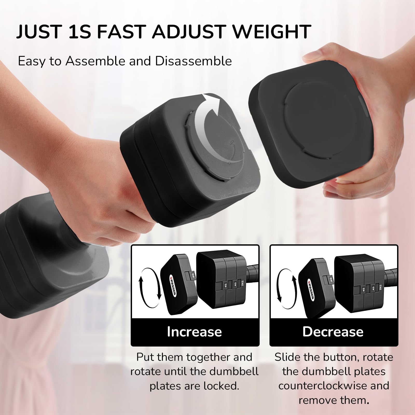 20KG Pesas y Mancuernas Ajustables 5 en 1, Par de 2 (Cada una Regulable a 2/4/6/8/10 kg), Pesas Ajustables para Mujeres y Hombres, Gym Dumbbell Set, Ideal para Entrenamiento Gimnasio en Casa