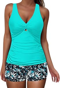 💎 89% MEGA DEAL! Tankini Damen Set Freizeit Zweiteiliger Badeanzug Sport Strandmode für Frauen High Waist Swimsuits Elegant mit Badeshorts Bauchweg Schwimmanzug Sexy Bademode Sommer Strand