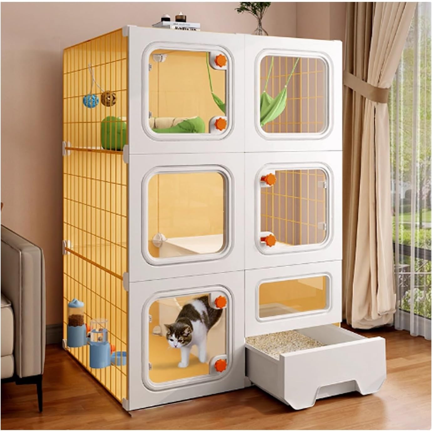 Thickened Plastic Cat Cage with Litter Box, Door Lock, DIY Villa Enclosure for Indoor Use - Easy Assembly, Durable, Secure Pet Playpen