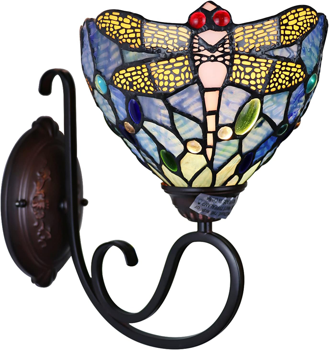 Chloe Lighting SUNNIVA Dragonfly Tiffany-Style Dark Bronze 1 Light Wall Sconce 8" Wide