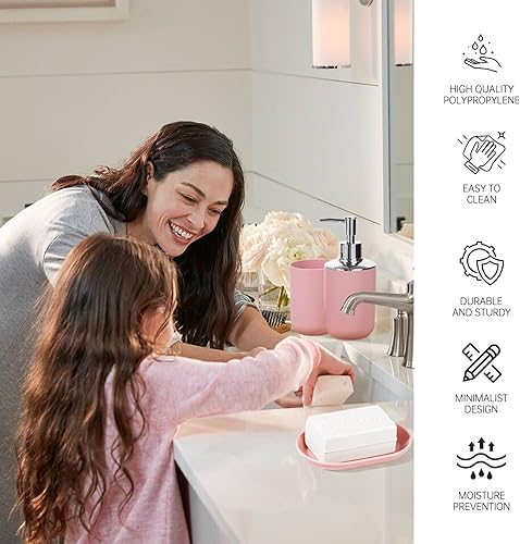 Miniatura 3 de Juego de accesorios de baño, 4 piezas de plástico incluyen dispensador de jabón, jabonera, soporte para cepillo de dientes, vaso para enjuague