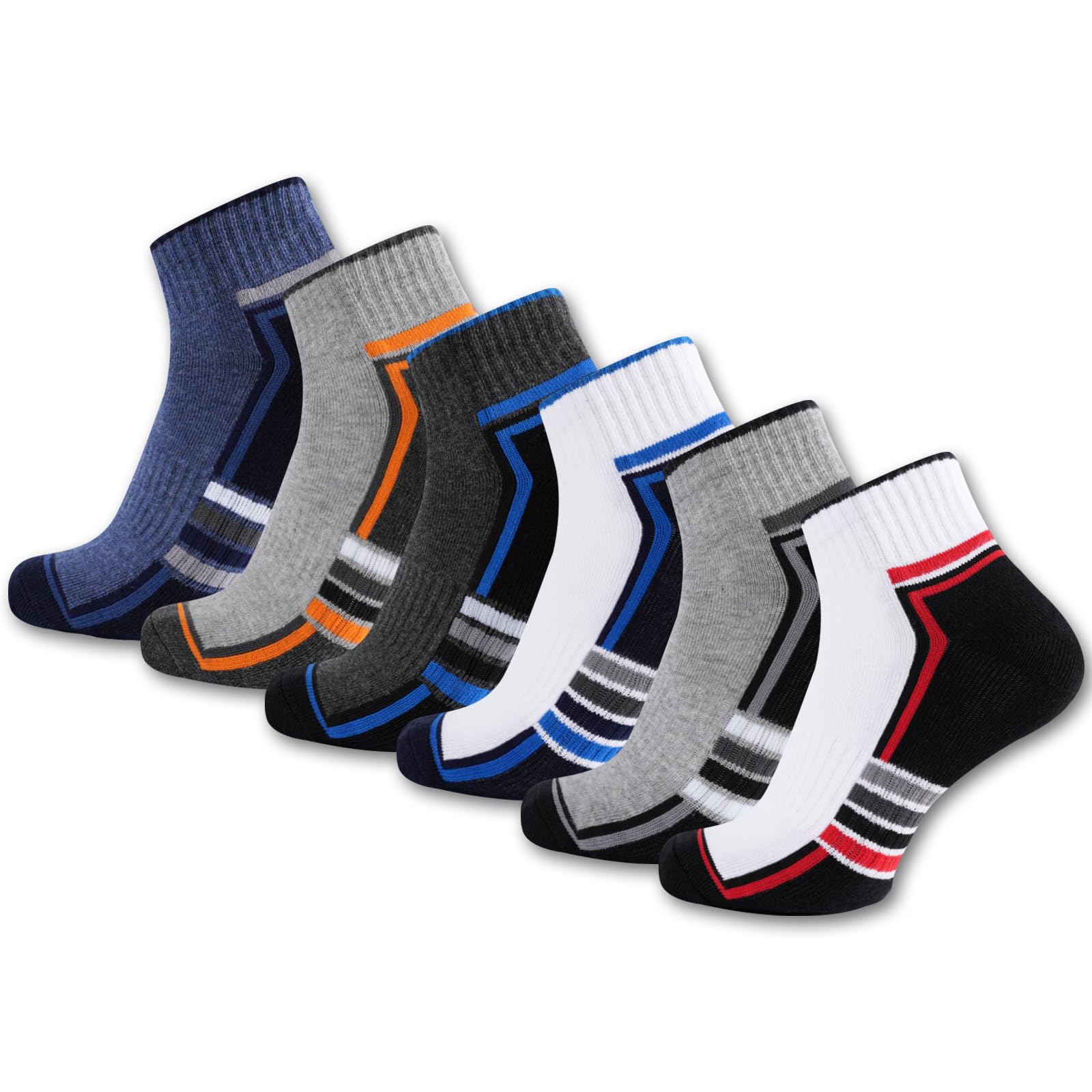 EconioSocken Sneaker Socken Herren Damen，Baumwolle Sportsocken Laufsocken, Atmungsaktive Quarter Kurze Socken，Halbsocken Gepolstert mit Frotteesohle 6/10 Paar