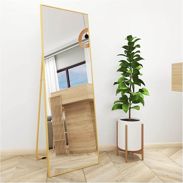 Beauty4U Full Length Mirror 140x50cm Free Standing, Hanging or Leaning, Large Floor Mirror with Gold Aluminum Alloy Frame for Living Room or Bedroom