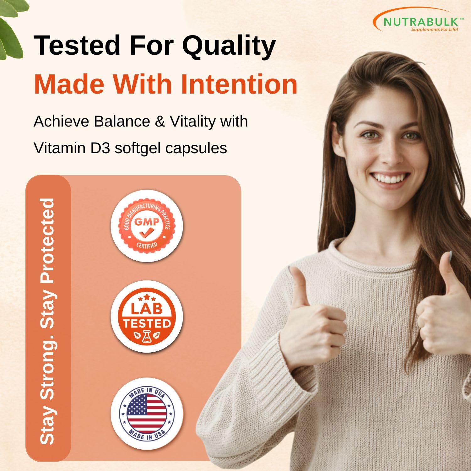 NutraBulk Vitamin D3 2500 IU Softgels - 250 Count - High-Potency Daily Supplement - Non-GMO, Gluten-Free - Made in USA — Amazon image 6