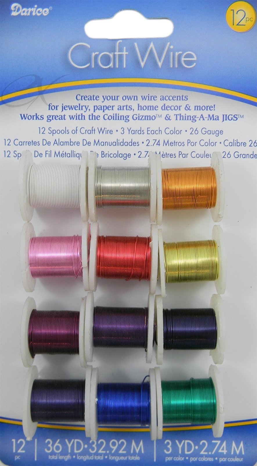 Darice Wire Spools - 26 Gauge - Light Colors - 3 Yard Spools - 12 Spools