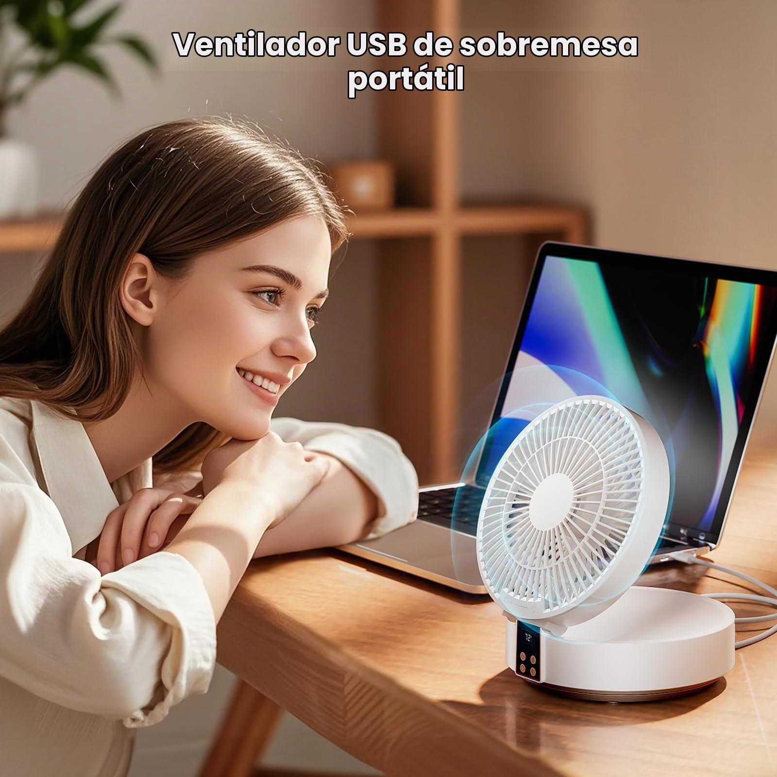 Ventilador de Mesa, Ventilador Silencioso Potente con Mando a Distancia, Auto Oscilación, 3 Velocidades, Ventiladores de Sobremesa Recargable para Oficina, Dormitorio y Cámping - Blanco