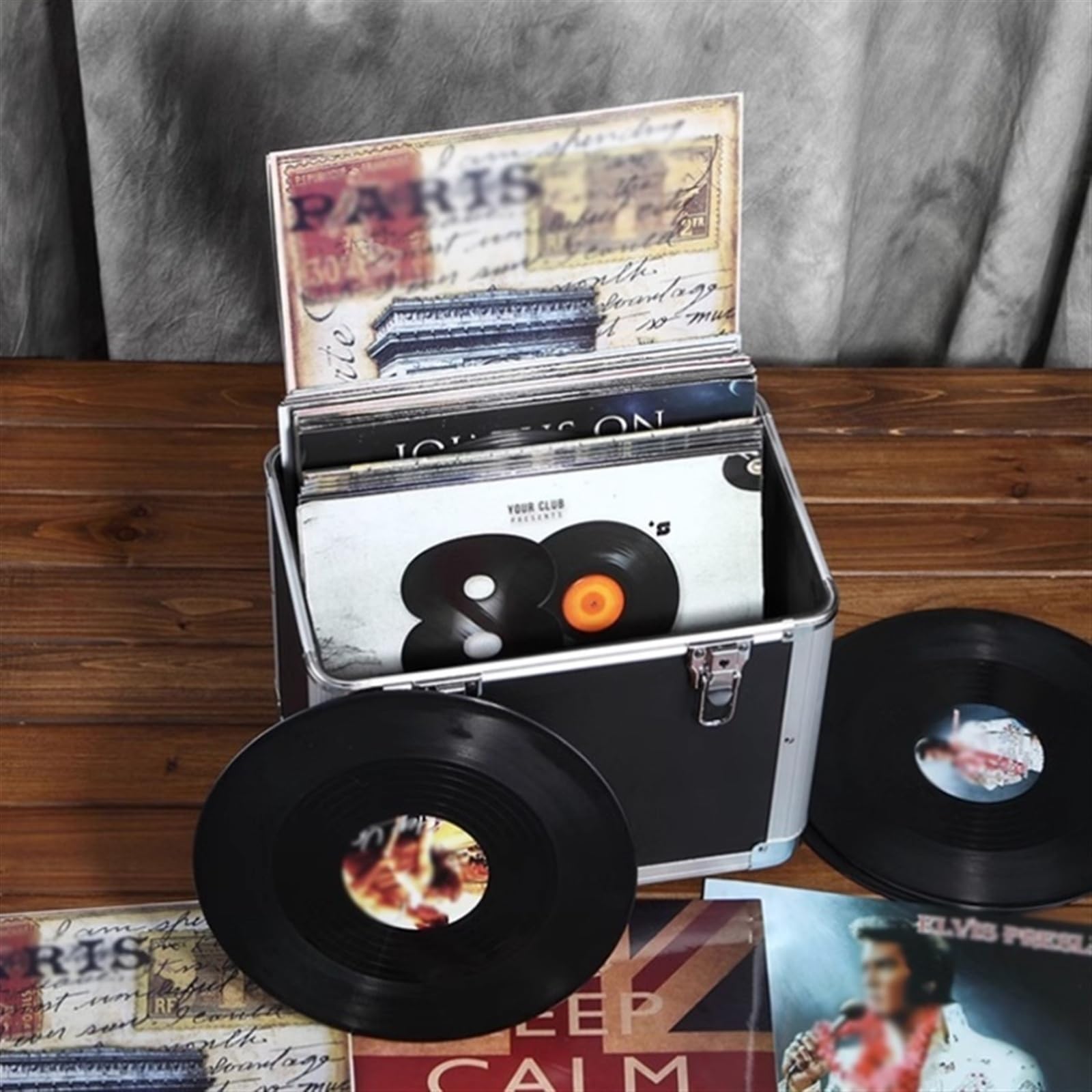 Rack per dischi Scatola portadischi in vinile for dischi da 10" e 12", raccolta organizzatore di in con serratura, robusto cubo telaio in lega alluminio