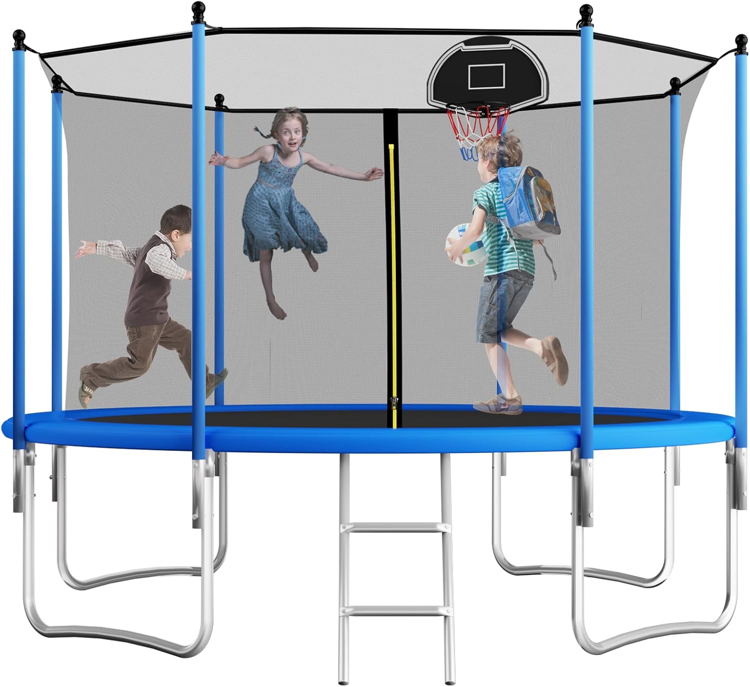 8FT 10FT 12FT 14FT 16FT Tranpoline Outdoor with Basketball Hoop,Recreational Tranpolines for Kids & Adults,ASTM Approved Tranpoline with Safety Enclosure Net and Ladder for Backyard