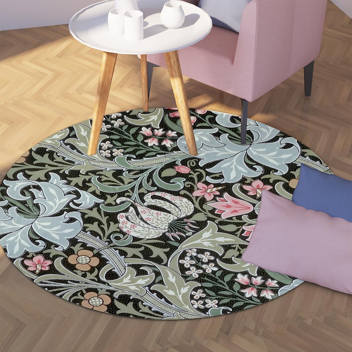 Dywaniki w stylu vintage, kwiatowe, 120 cm, zmywalne, klasyczne, botaniczne, do salonu, sypialni, ultramiękki antypoślizgowy spód, dywan podłogowy, wystrój domu