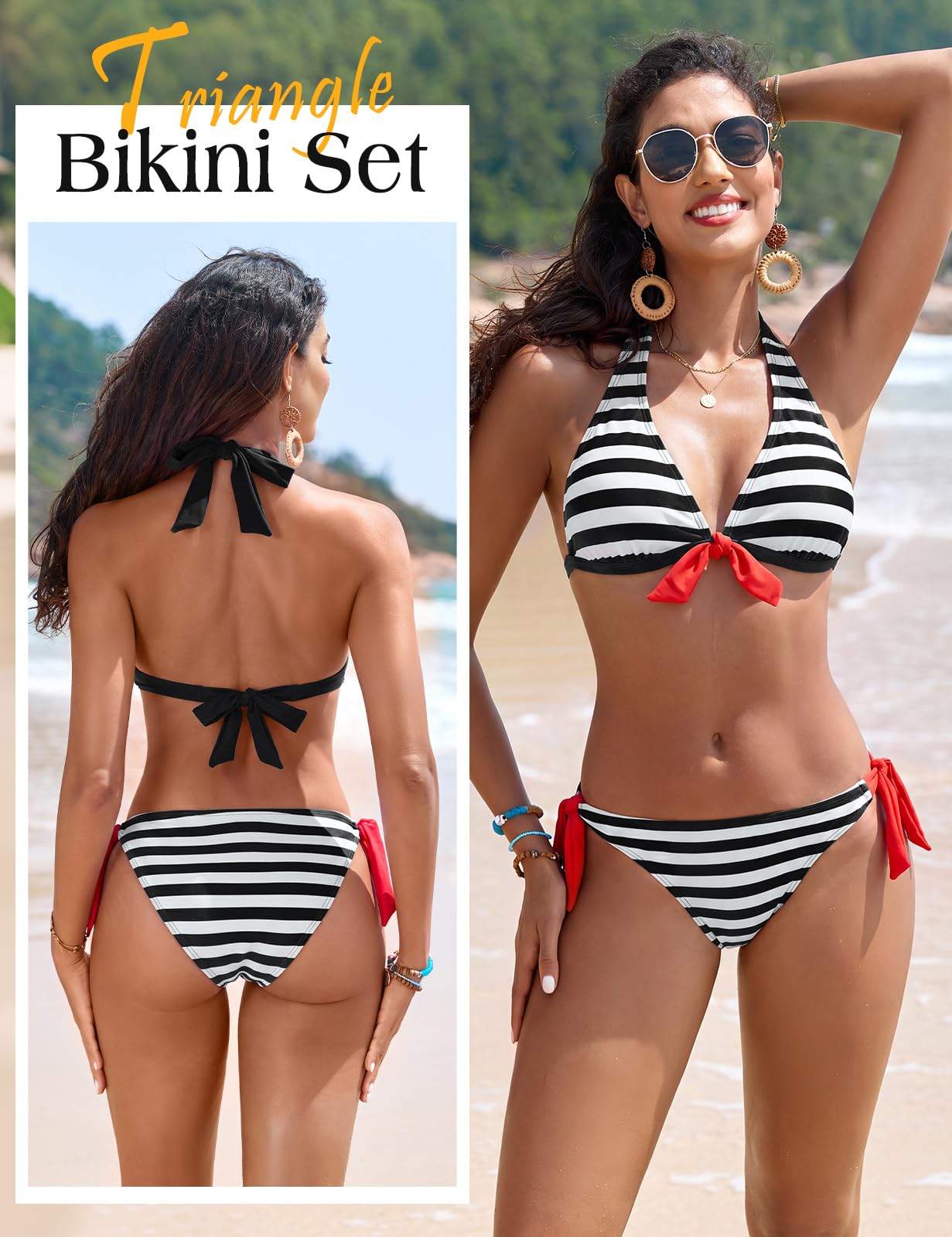 Voqeen Mujer Bikini Rayas Cabestro Traje de baño Acolchado Ropa de Playa de Dos Piezas