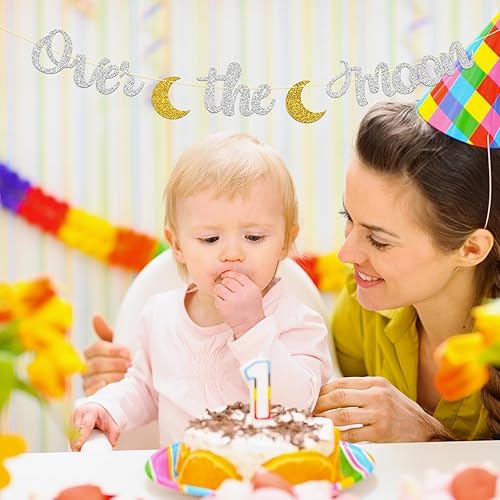 Miniatura 6 de Cartel sobre la luna, decoración de banderines para fiesta de cumpleaños del espacio exterior, suministros de decoración de baby shower con texto en