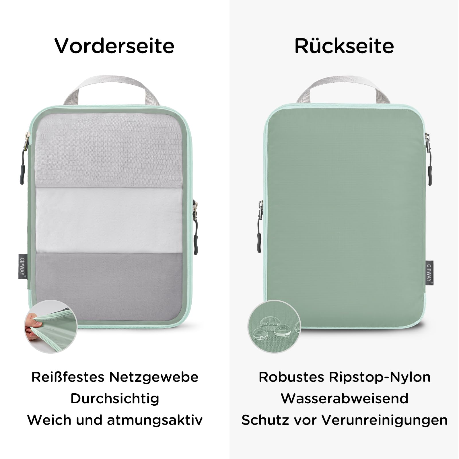 Cipway Kompression Koffer Organizer Set für Rucksack ，Netzgewebe Ultraleichte Packtaschen Packing Cubes Packwürfel Kofferorganizer Packtaschen Kleidertaschen für Reiseorganizer(Salbei grün, 8 Stück)