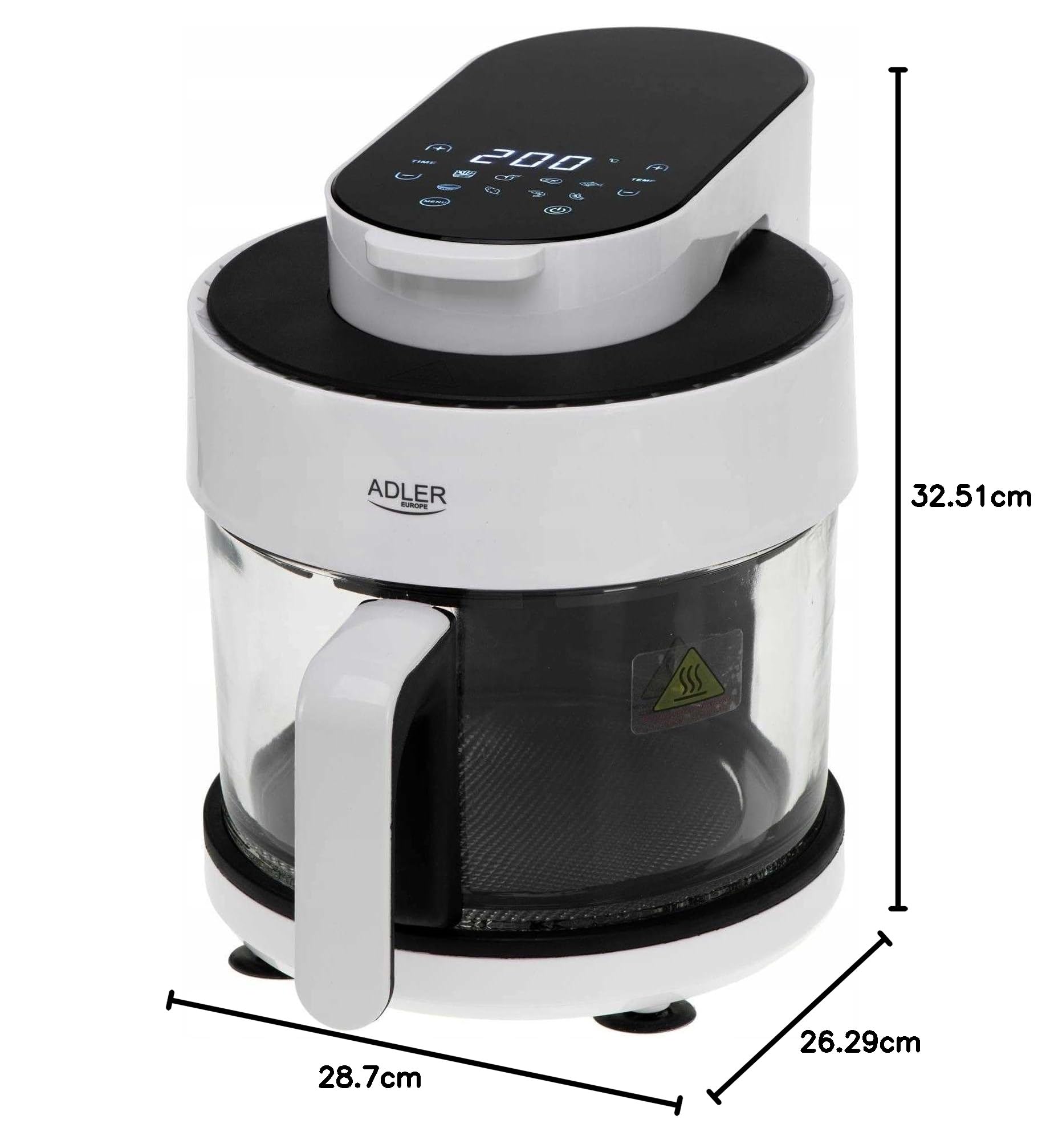 ADLER Air Fryer - Horno con cuenco de cristal 3L