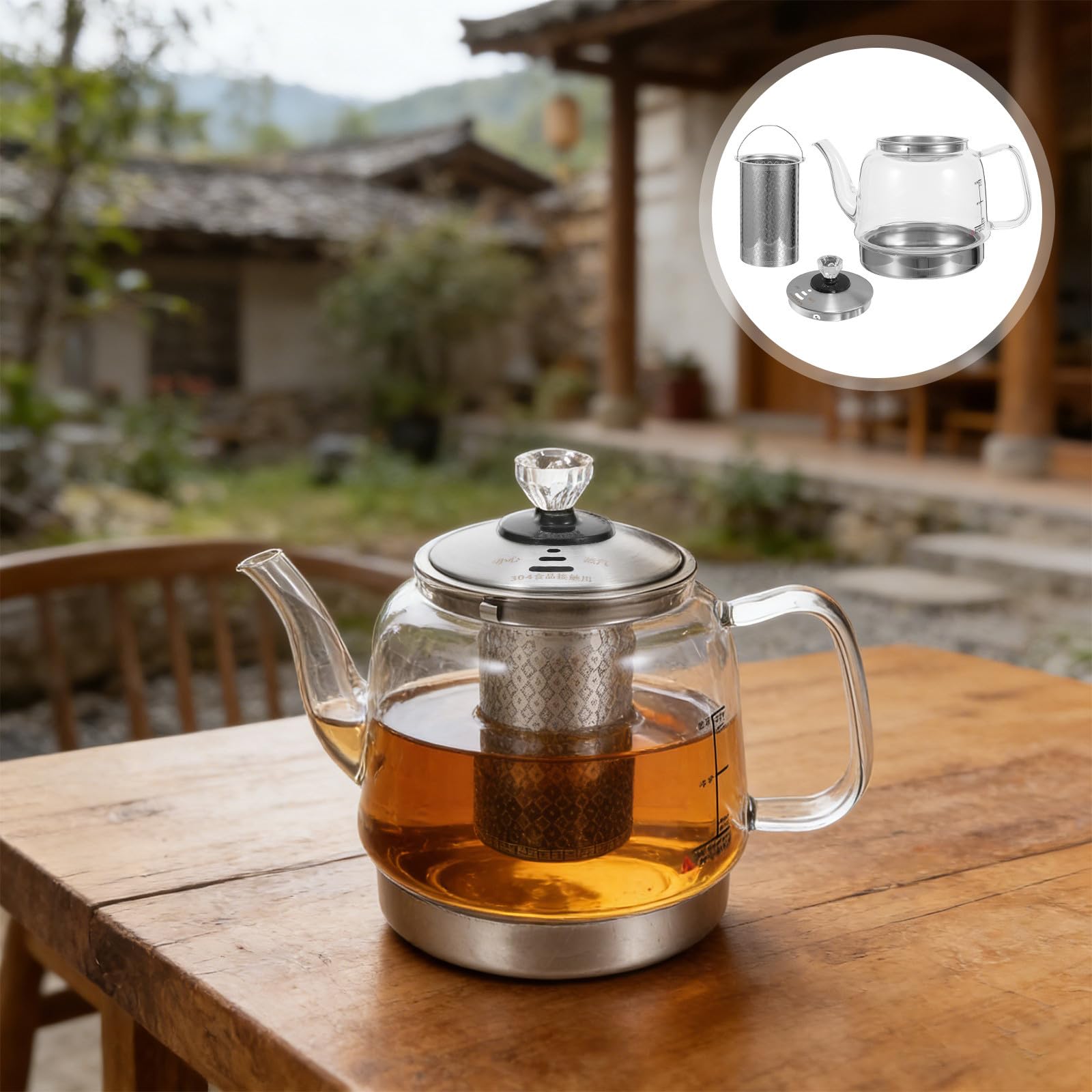 Théière en Verre 1, 4 L en Borosilicate avec Filtre Inox Intégré
