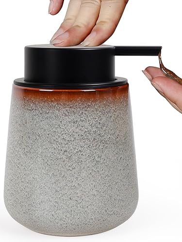 INGOFIN Dispensador de loción de cerámica, dispensador de jabón de manos recargable de 12 onzas, dispensador de líquido moderno con bomba,