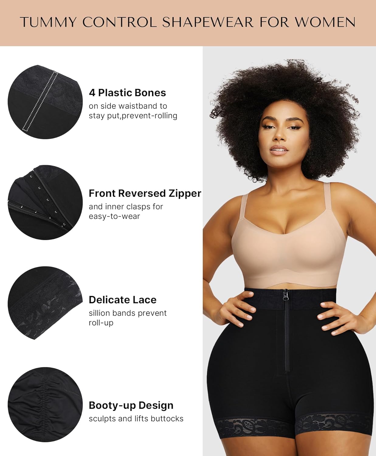 SHAPELLX Butt Lifter Shapewear Tummy Control Shorts For Women Waist Cincher With Hook Zipper Closure Body Shaper Wear - Image 5