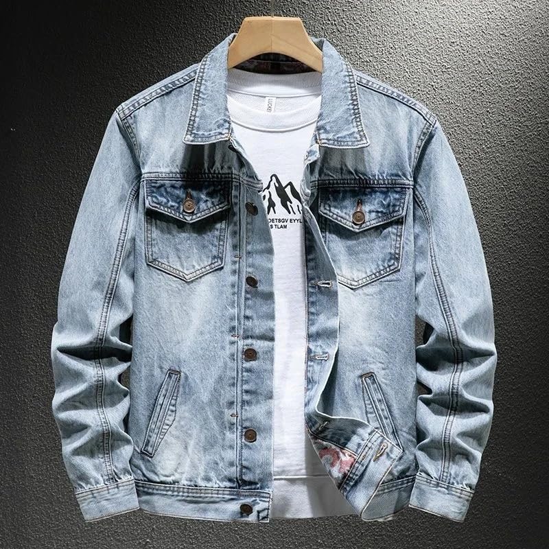 Autumn Spring Solid Color Retro Sports Motorcycle Denim Jacket Men's Loose Outerwear2