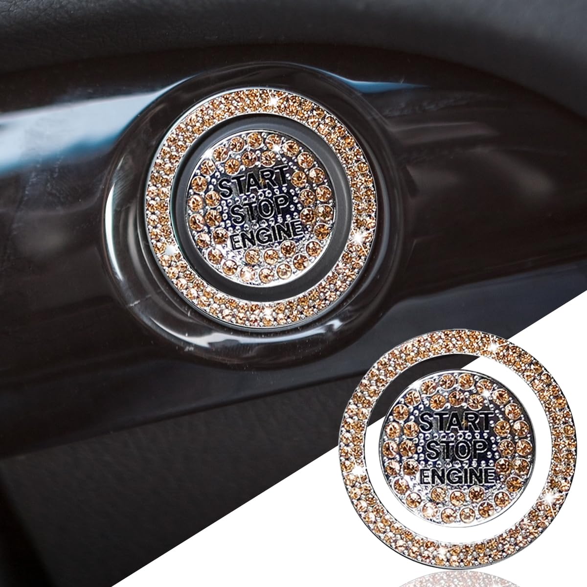 Bling Crystal Car Engine Start Ring Sticker Sparkling Rhinestone Push Start Button Decorative Cover Anti-Scratch Key Ignition Knob