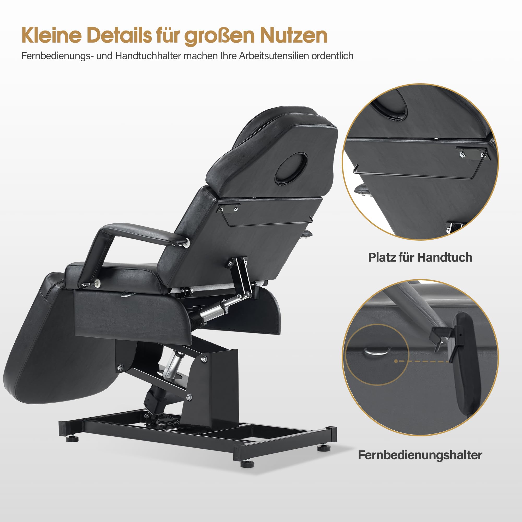 Barberpub Kosmetikliege Elektrisch, Massageliege Klappbar & Höhenverstellbar, Tattoo Liege mit 3 Motoren, Massagetisch für SPA Salon 0751 (Schwarz)