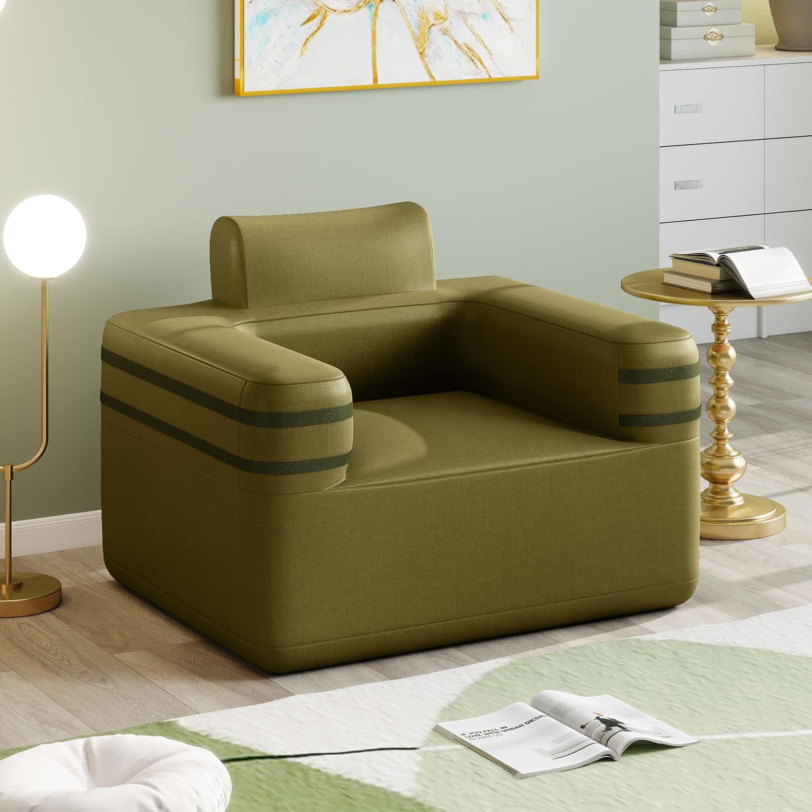RELAX4LIFE Canapé Gonflable Convertible 1 Place, Fauteuil de Camping Gonflable Extérieur avec Pompe Portable|Sac de Transport|Sangles Latérales pour Camping, Voyages, Fêtes 176 x 84 x 81 cm