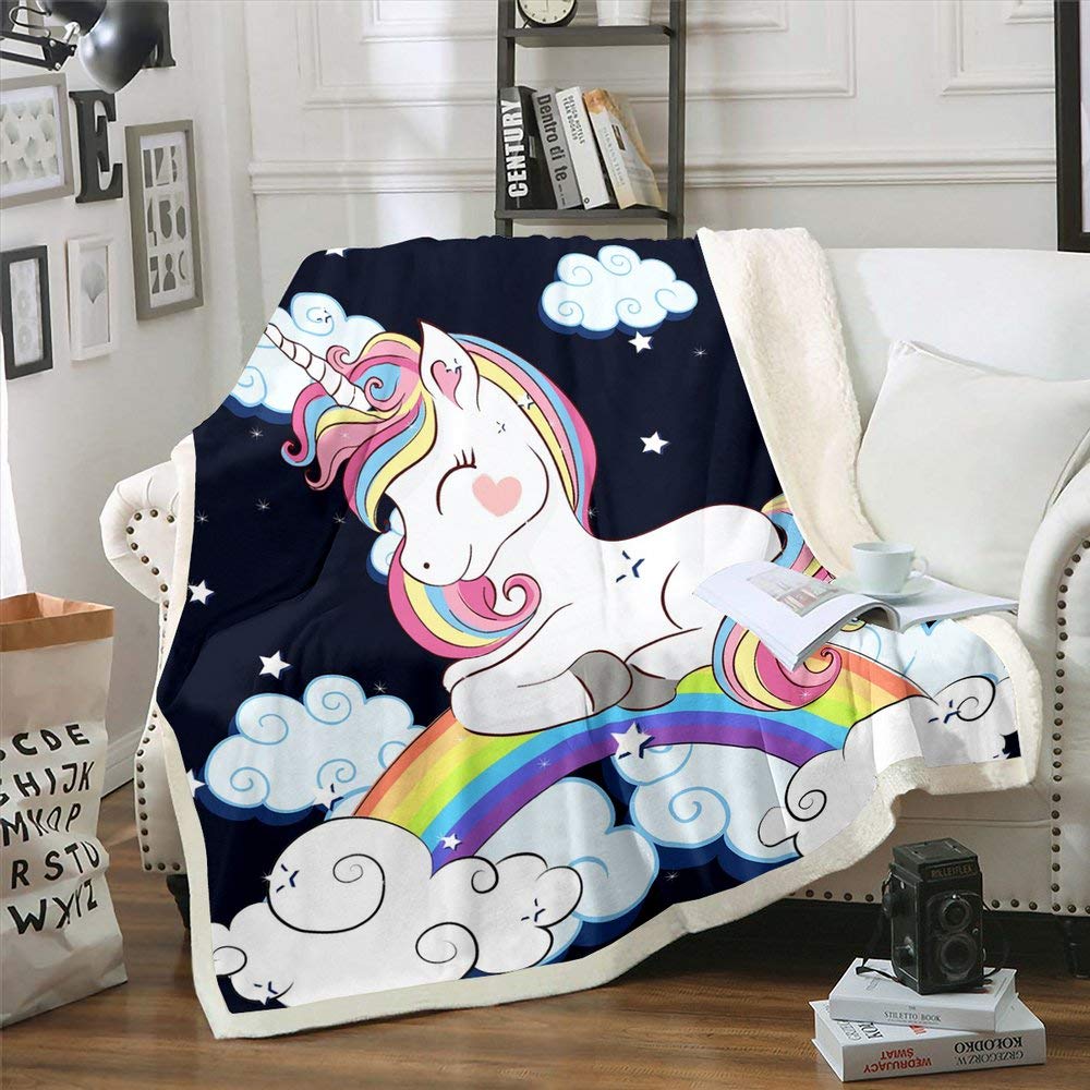 Couverture Polaire Licorne Arc-en-ciel 150x200 Cm - Douce, Légère, Lavable En Machine
