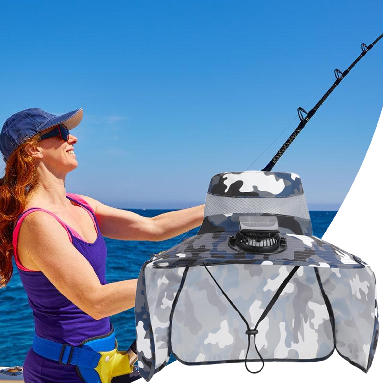 Chapeau avec Ventilateurs Solaires Chapeau de Pêche avec Large Bord
